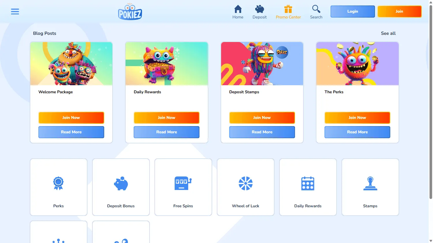 Pokiez Casino promotions screen on desktop